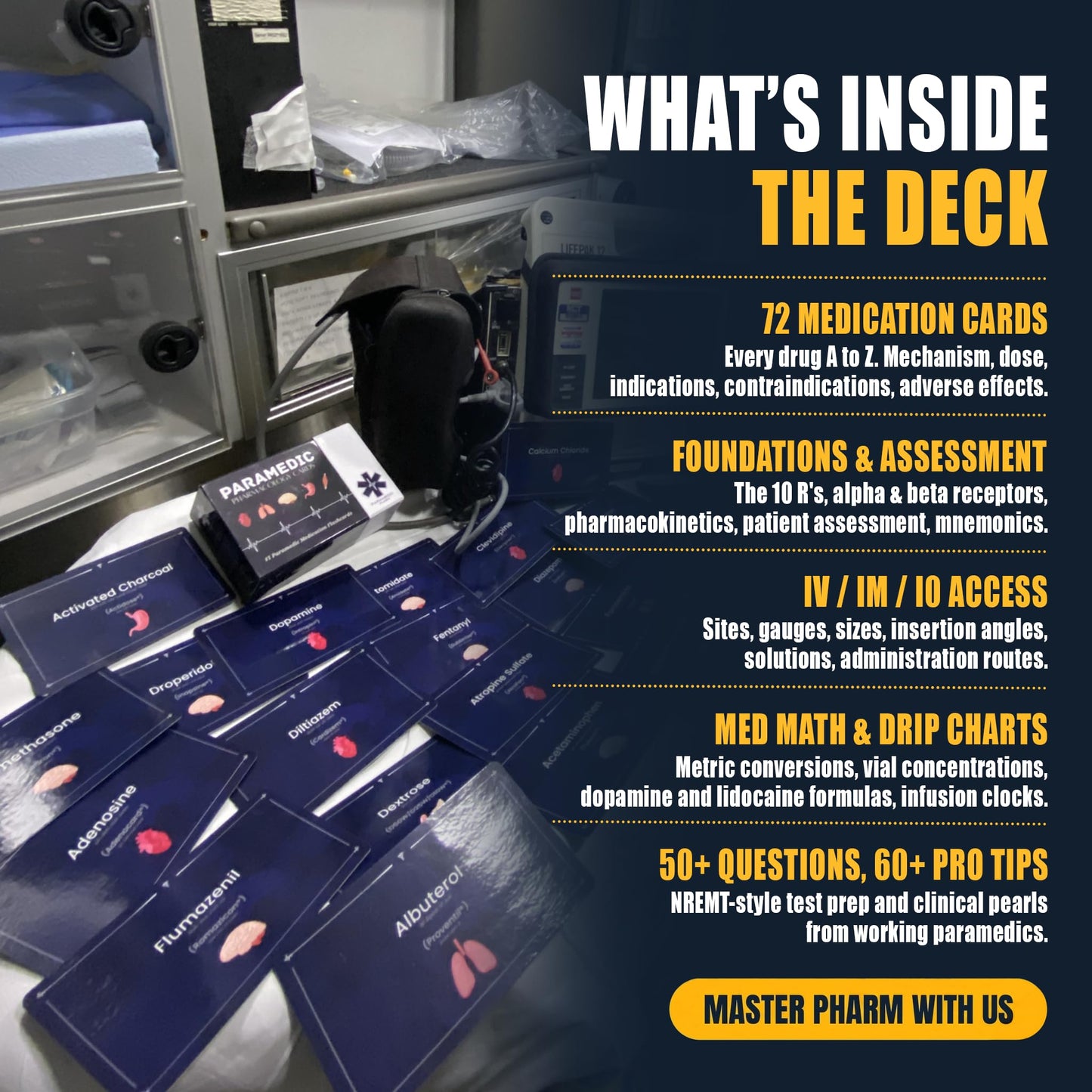 Paramedic Flash EMT & Pharmacology Paramedic Flashcards - Drug Study Pocket Guide Flash Cards with Dosage Formulas, IV Gauges, Concentrations, Drip Rates, and Med Math for EMS Students