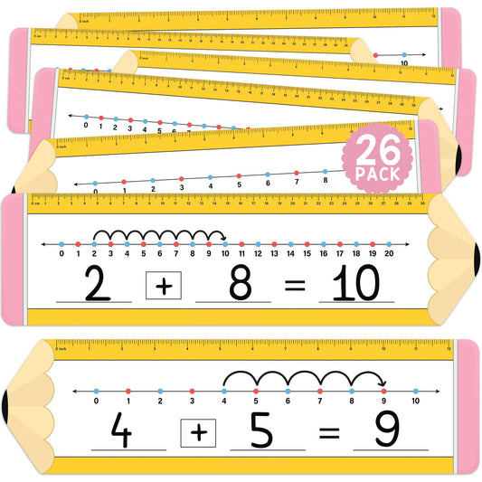 BrightenKidz 26 Pack Pencil Shape Number Line Dry Erase Boards 14"x4" Math Manipulatives for Kindergarten, Students, Classroom Must Haves