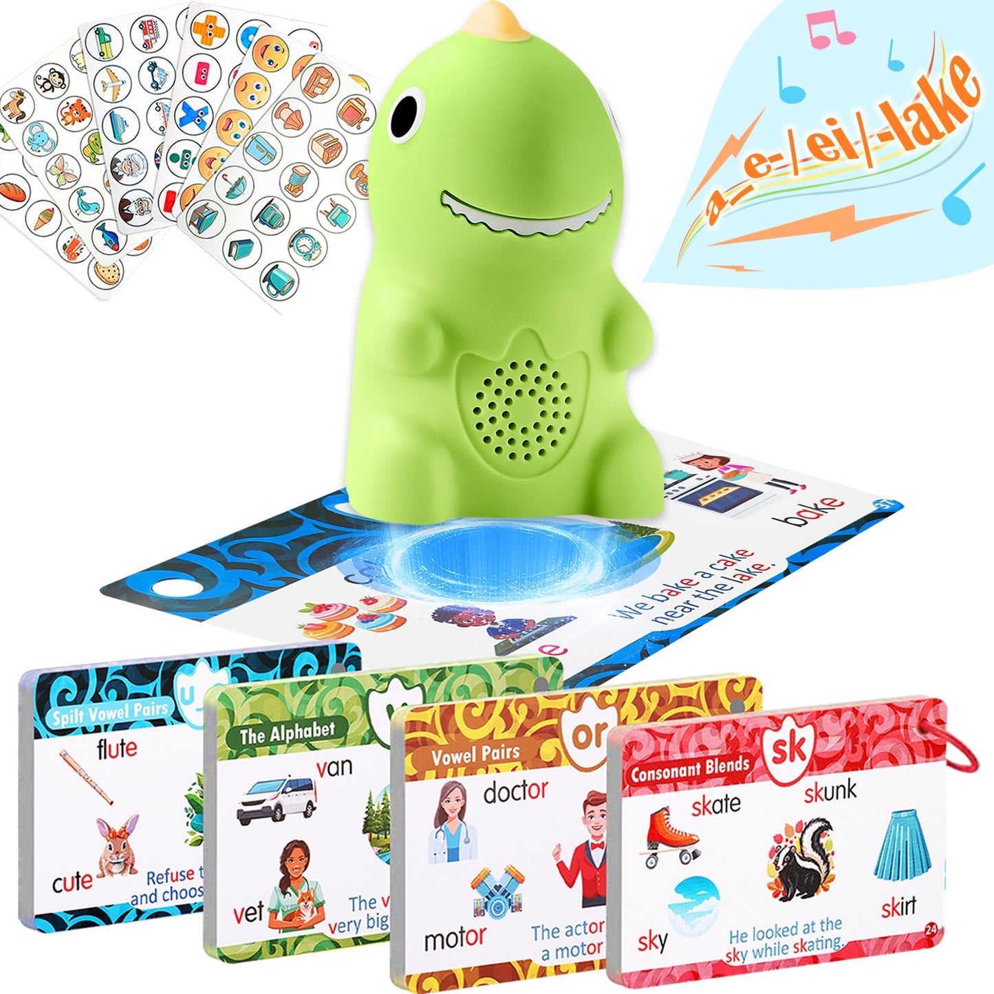 Phonics Flash Cards with Talking Pen for Homeschool Essentials -Hooked on Phonics Games for Kids Ages 4-8 Kindergarten Preschool Learning Activities, Interactive Dinosaur Learn to Read from 21 Stages