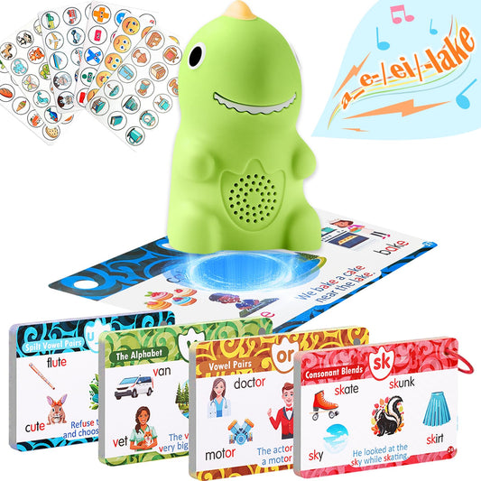 Phonics Flash Cards with Talking Pen for Homeschool Essentials -Hooked on Phonics Games for Kids Ages 4-8 Kindergarten Preschool Learning Activities, Interactive Dinosaur Learn to Read from 21 Stages