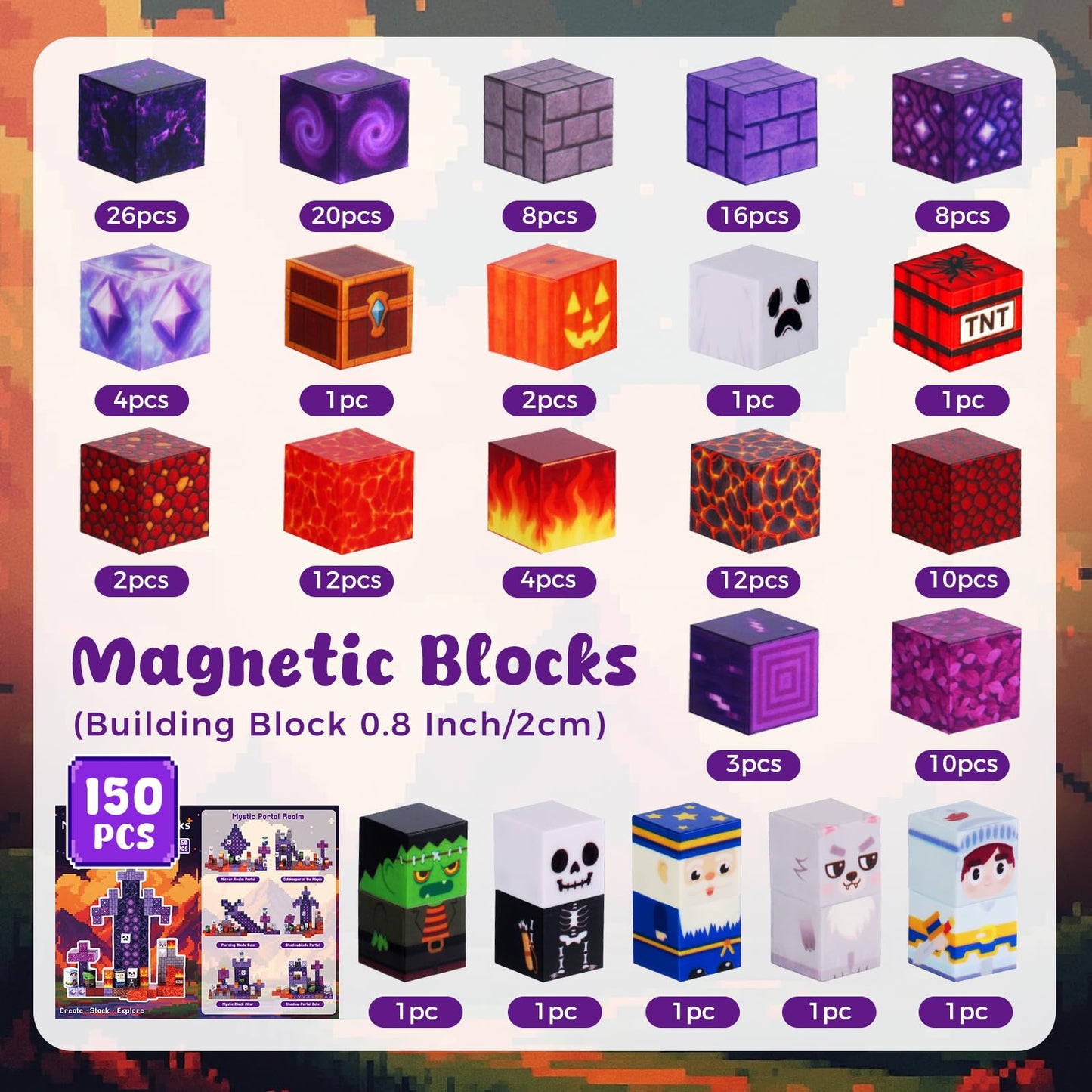 3 otters Magnetic Blocks 150PCS Portal Set, STEM Magnet Cubes Construction Toys for Kids, Sensory Stacking Building Blocks Birthday Gifts for Boys & Girls