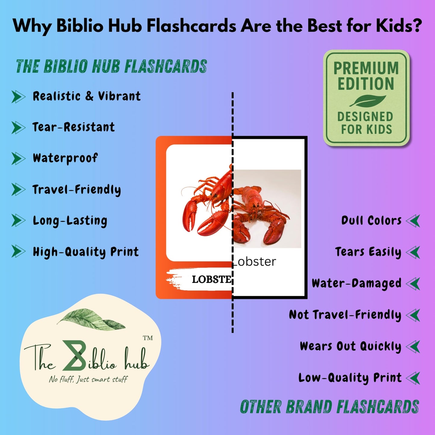 The Biblio Hub Sea Animals Flashcards – Non-Tearable Synthetic Learning Cards for Toddlers, Preschool & Kindergarten, Double-Sided Set