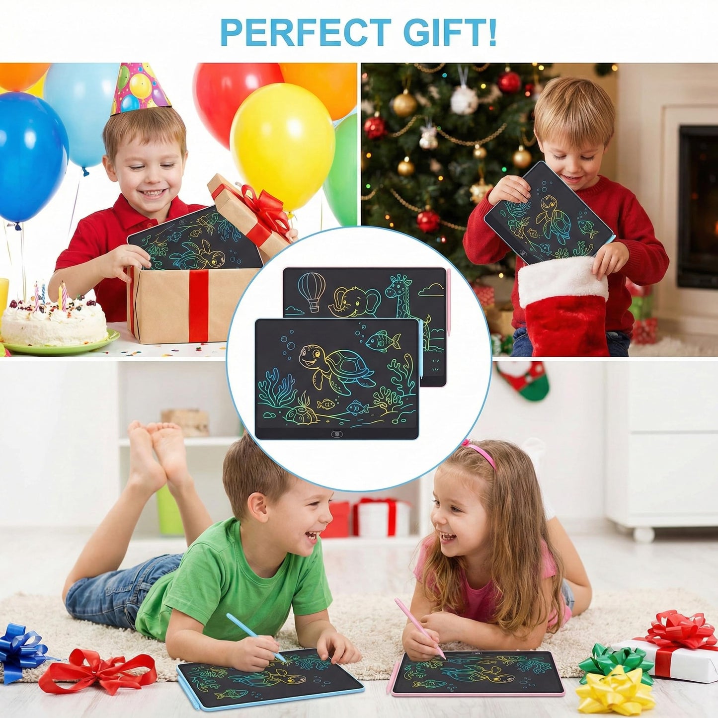 16 Inch LCD Writing Tablet for Kids 2 Pack, Large Drawing Board Doodle Pad, Colorful Screen Erasable Sketch Tablet, Travel Toys and Reusable Learning Gift for Boys Girls（Blue & Pink