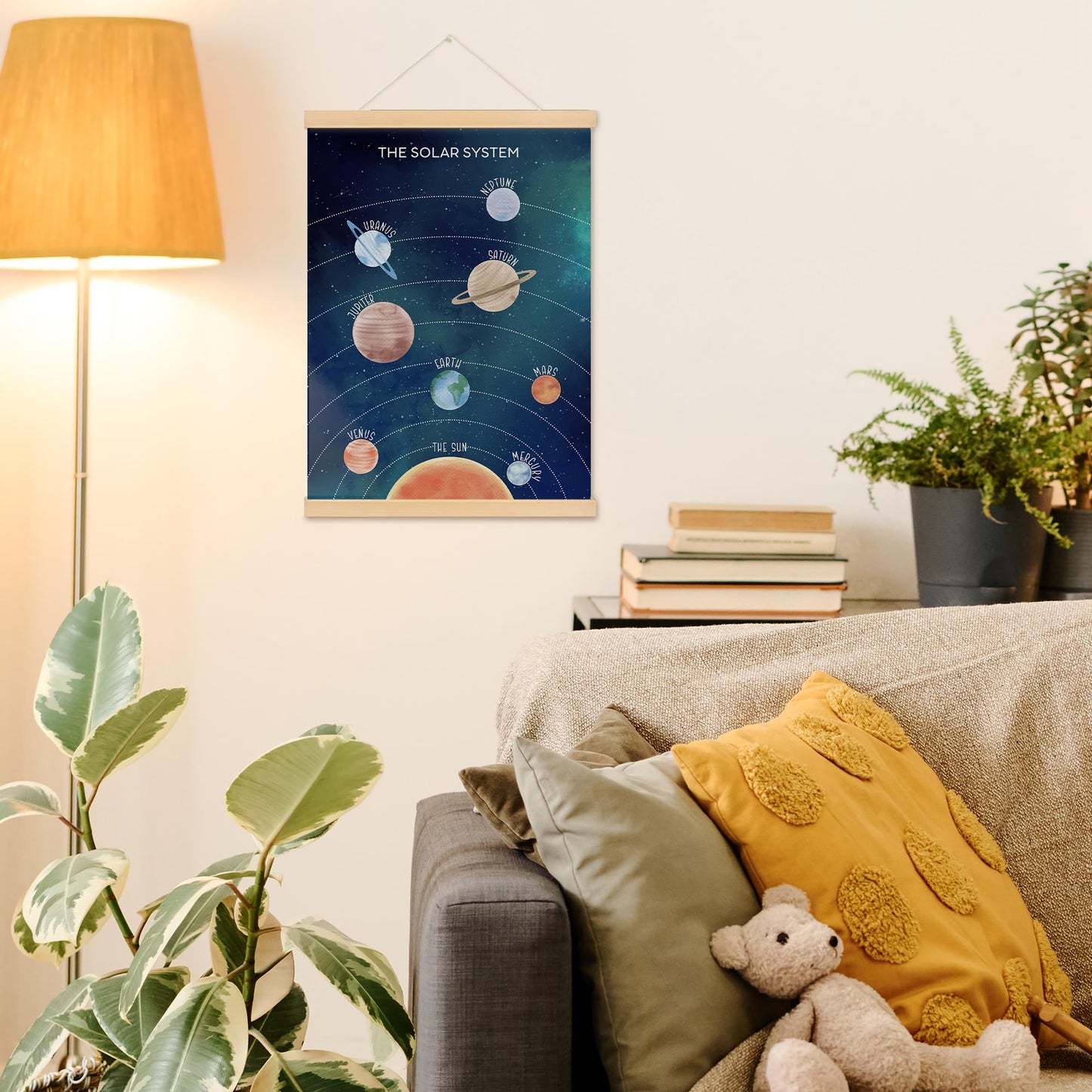 MOTERMATE Space Solar System Poster Hanger Frame, the Solar System Nursery Wall Hanging Decor Art Framed for Kids Nursery Room Bedroom Playroom Home, Space Galaxy Wall Poster Prints, 12x16 Inch