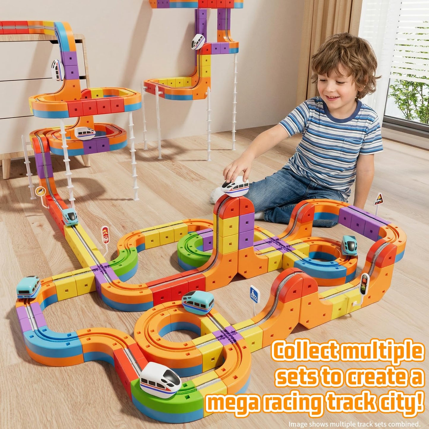 KlickRail Electric Train Set Flexible Race Track for 3 4 5 6 7 8 years old boys and girls, Building Toy Train Track Gravity-Defying 3D Embedded Layouts & Motorized Car, STEM Gift(Deluxe Set(88 Piece))