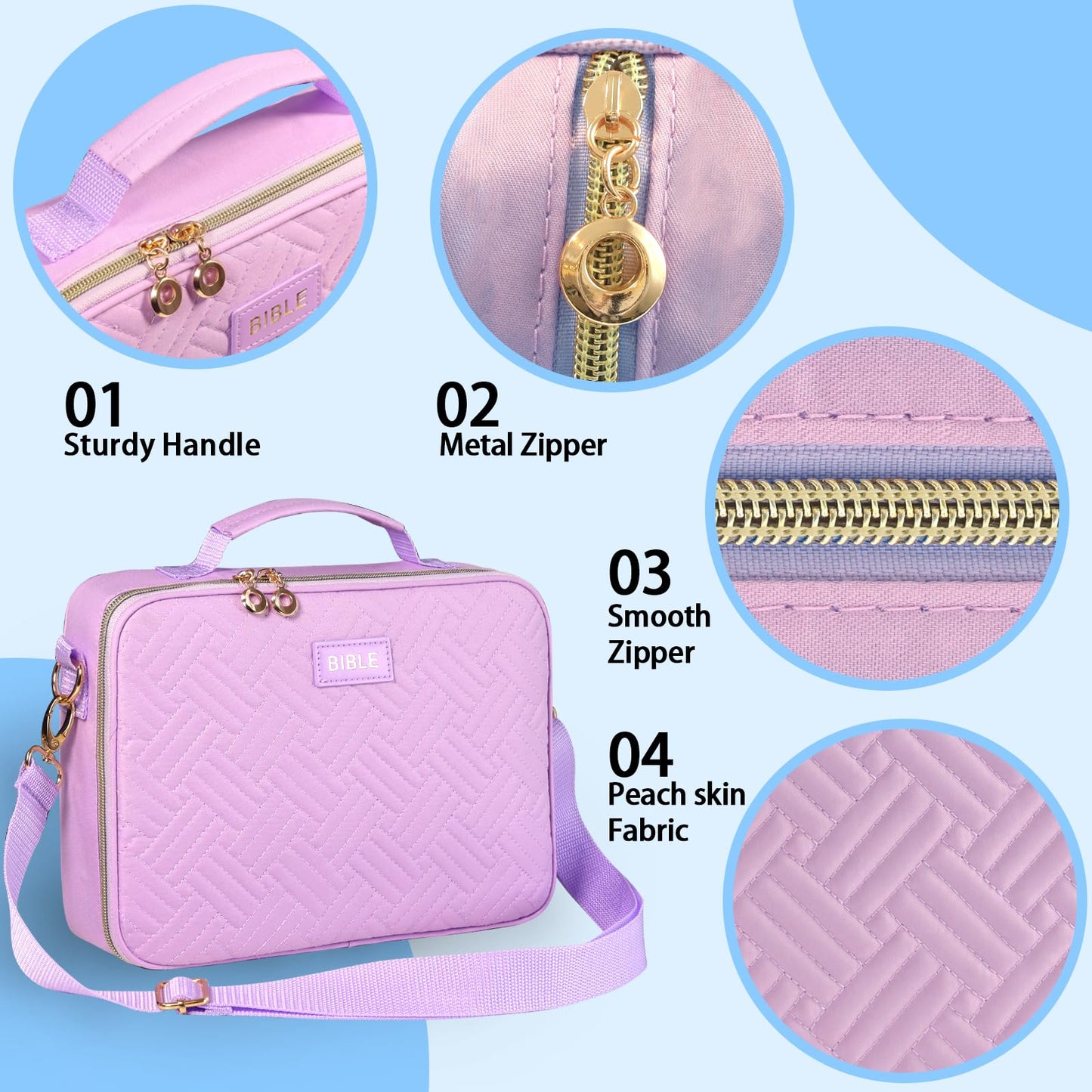 Bible Cover for Women Bible Case, Large Bible Bag, Bible Study Supplies Bible Journaling Kit Book Carrying Case with Bible Highlighters Tabs, Valentines Day Christian Gifts for Women(Purple)