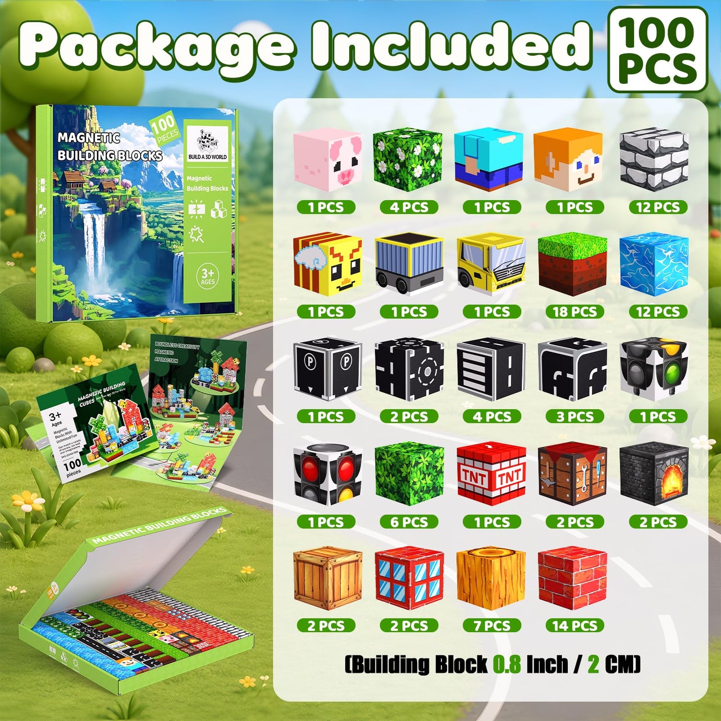 100PCS Magnetic Blocks, Magnetic Building Cube Set for Kids Ages 3+, Constructions STEM Stacking Tiles Toy Building Birthday Gifts for Boys Girls
