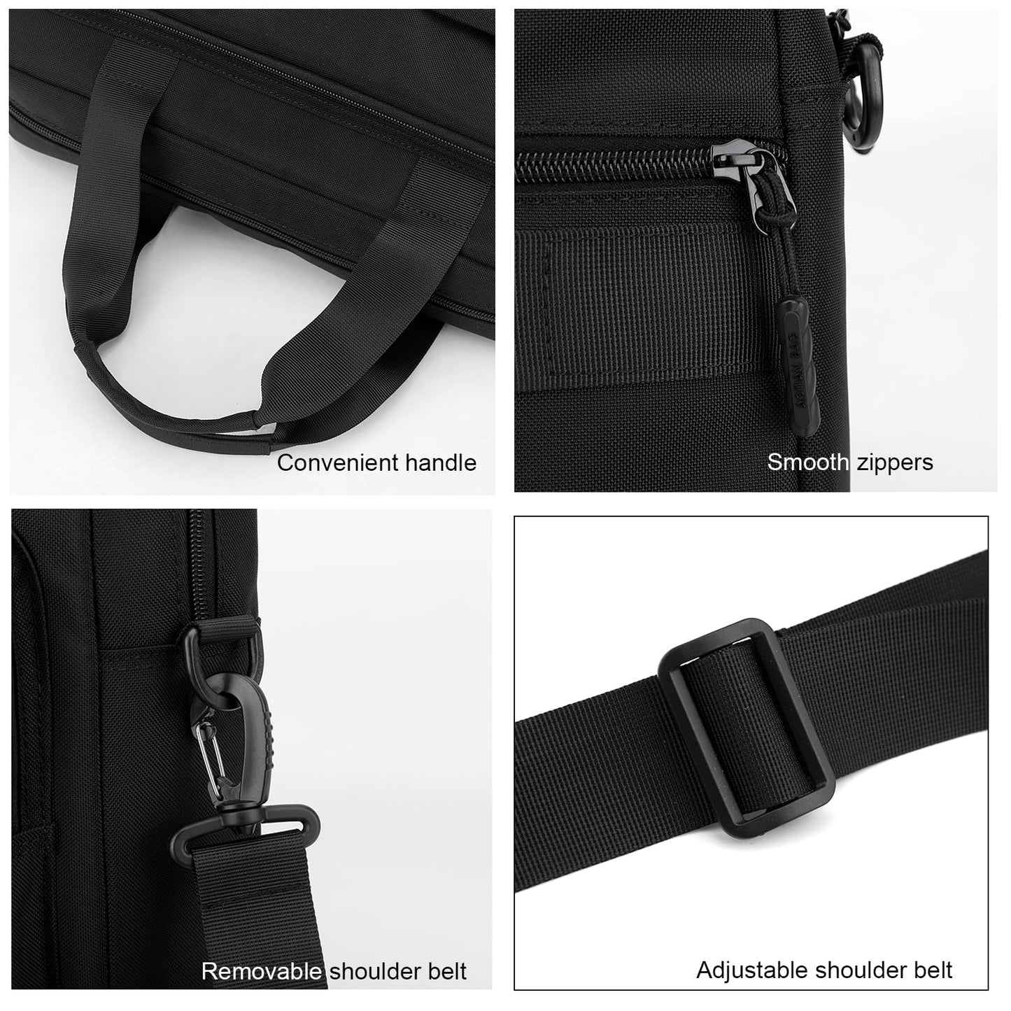 natyrlpog Laptop Bag 14 Inch Briefcase for Men Women Waterproof Nylon Lightweight, Shoulder Messenger Handbag for Business Office Work Travel College Black