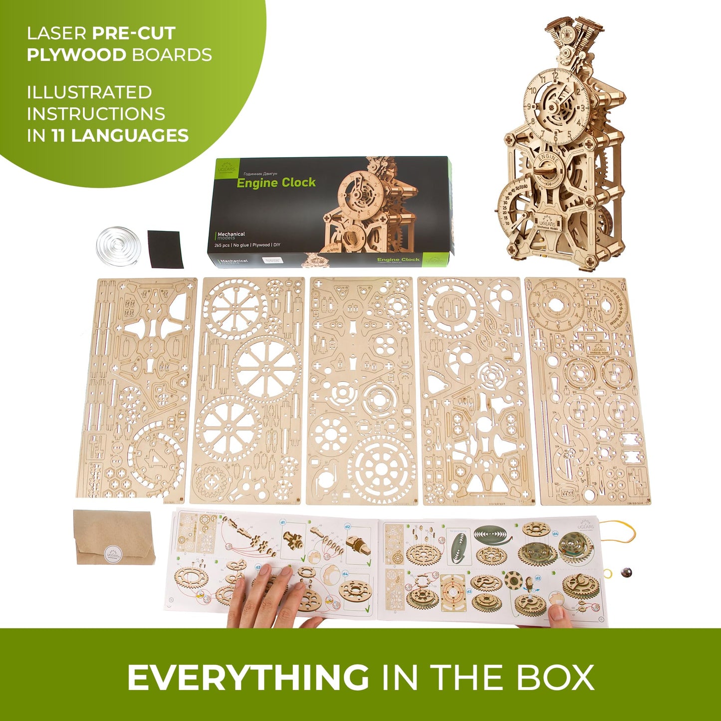 UGEARS Engine Clock 3D Wooden Puzzles for Adults – Wooden Model Kits for Adults, Mechanical Clock Kit with Moving Pistons, Steam Engine Kits, Clocks Kits for Do It Yourself, Brain Teaser 3D Puzzle