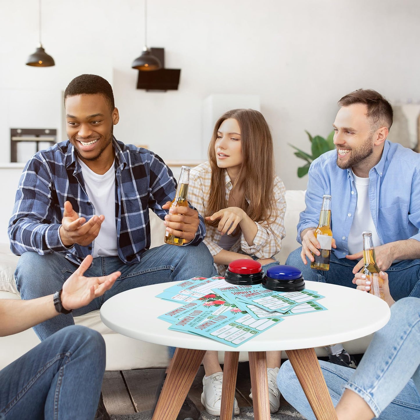 Soulchen Summer Friendly Feud Game with 2 Answer Buzzers, Feud Card for Family Game Night Fun Trivia Quiz for Party Office Class Groups Team Building