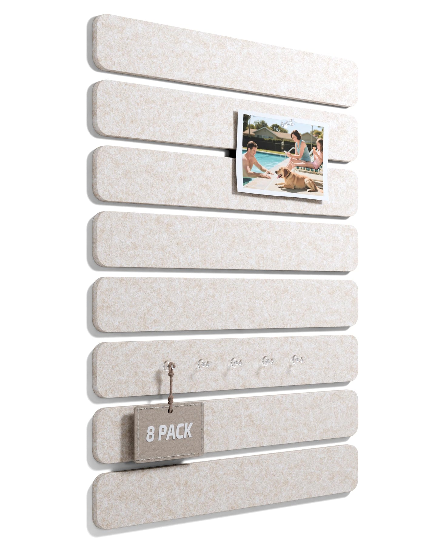Fluxynara Cork Board Alternative Felt Strip Board 8-Pack 13"x2", Office Pin Board with 50 Push Pins, Adhesive Install for Bedroom Door & Home Office (Oatmeal)