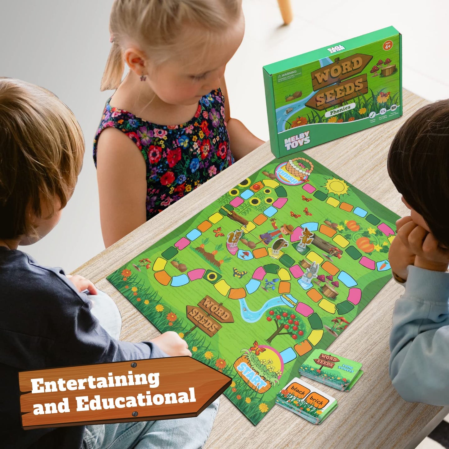 Melby Toys Word Seeds Phonics Game – Fun Reading & Board Games for Kids Ages 4-8, Learn to Read, CVC & Kindergarten Games