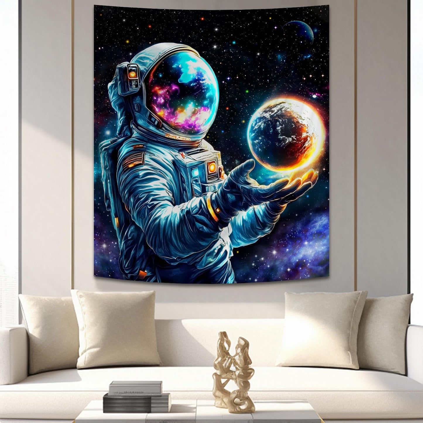 Apdidl Space Galaxy Poster Decor Tapestry for Bedroom, Astronaut Cool Planet Wall Hanging, Fantasy Outer Space Wall Tapestries Men, Funny Art Poster Aesthetic for Boys Guys Gamer Living Room 51" X 60"