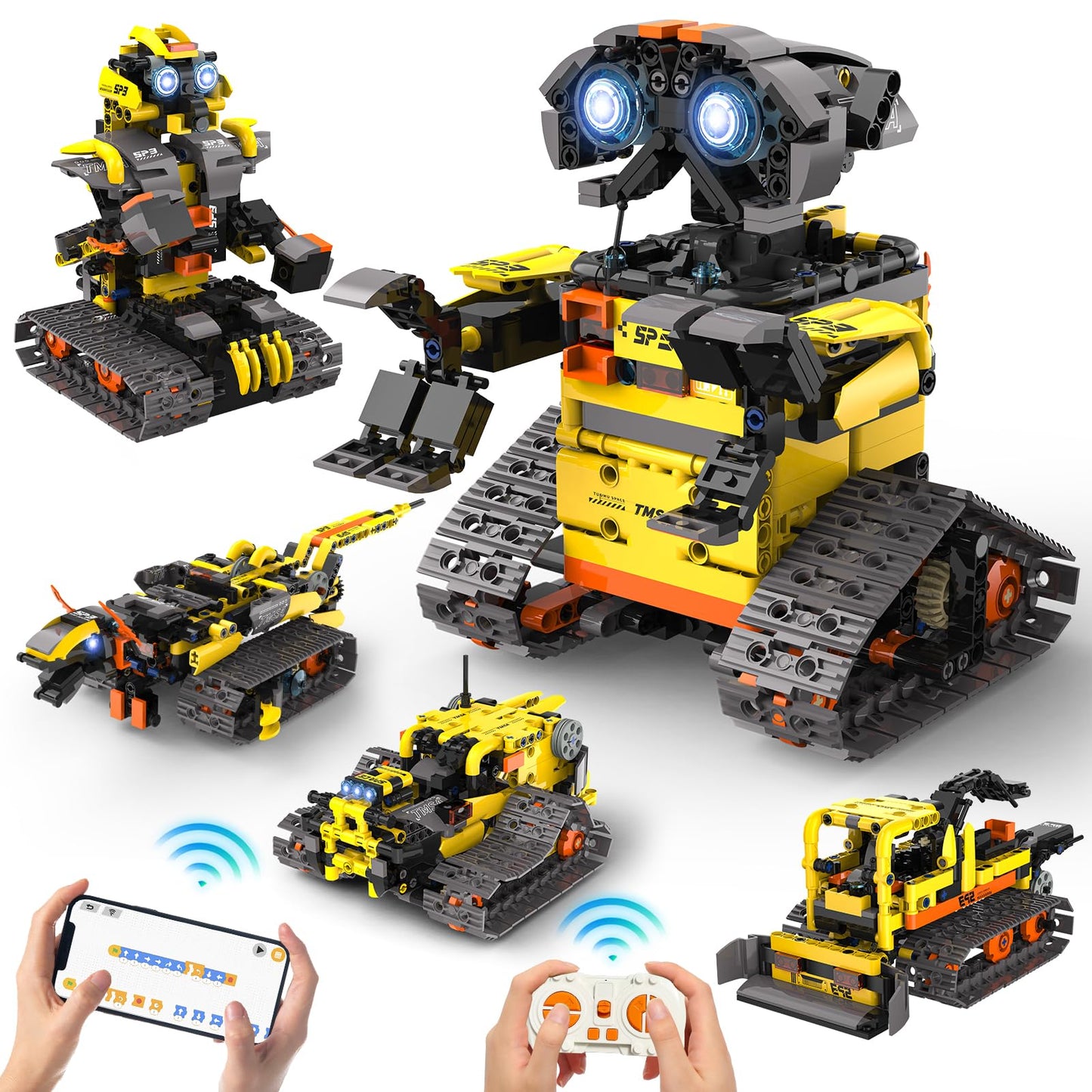 ADUSRIZ 5 in1 Stem Robot Building Kit for Kids Ages 8-13, 688 PCS Remote & App Controlled Dinosaur Car Building Toys for Kids Science Learning, Birthday Gifts for 8 9 10 11 12+ Years Old Boys Girls