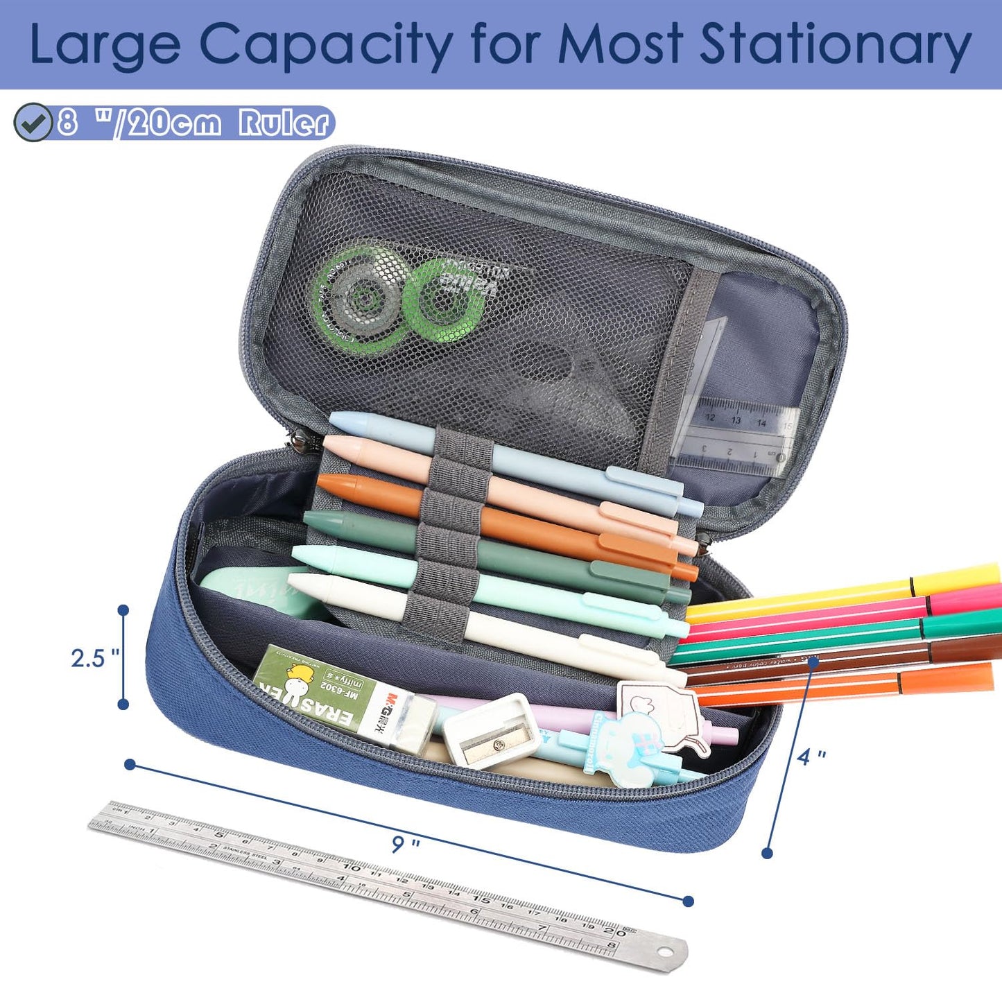 FlowFly Large Capacity Pencil Case for Kids, Boys & Girls – Zippered Multi-Functional Pen Pouch, Soft & Portable Pencil Bag for School, Teens, Students, Cyan