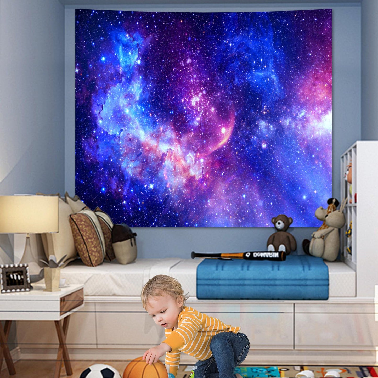 Blacklight Galaxy Tapestry for Bedroom Aesthetic Space Starry Sky Stars Universe Backdrop Black Light Poster Decor Wall Hanging Glow in the Dark Tapestry for Living Room Dorm Home Decoration(51"X60")