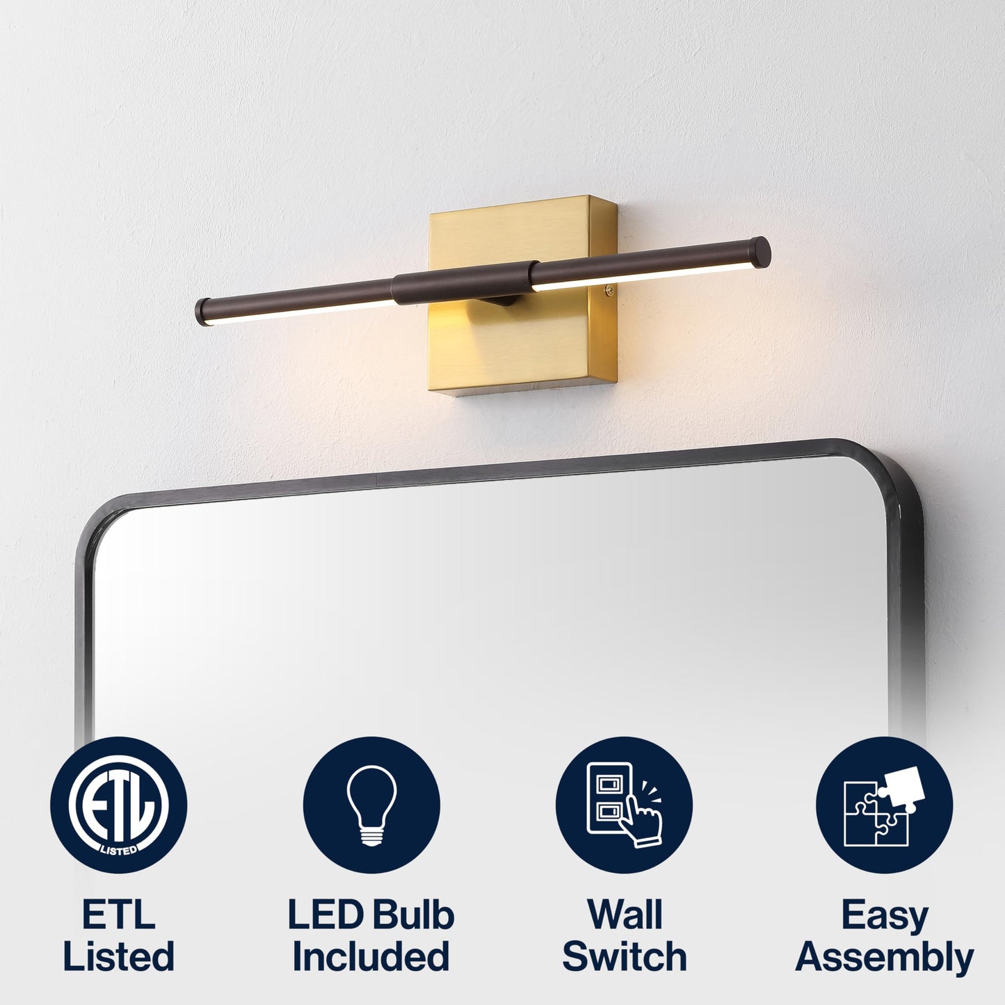 JONATHAN Y Modern Minimalist Wall Sconce, Dimmable LED, Metal, 16.25in, Oil Rubbed Bronze/Brass Gold, Model JYL7039F