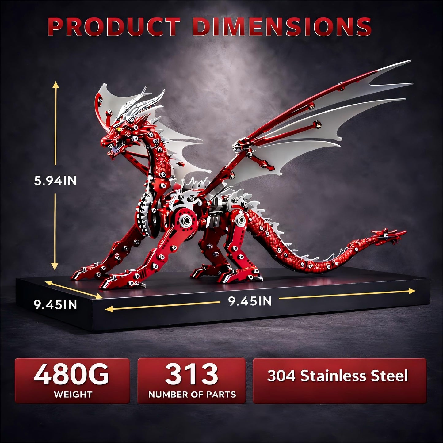3D Metal Dragon Model Kit for Adults, Mechanical Pterosaur Puzzle, DIY Assembly Steel Model, Challenging Building Kit, Unique Gift for Men Desk Decor