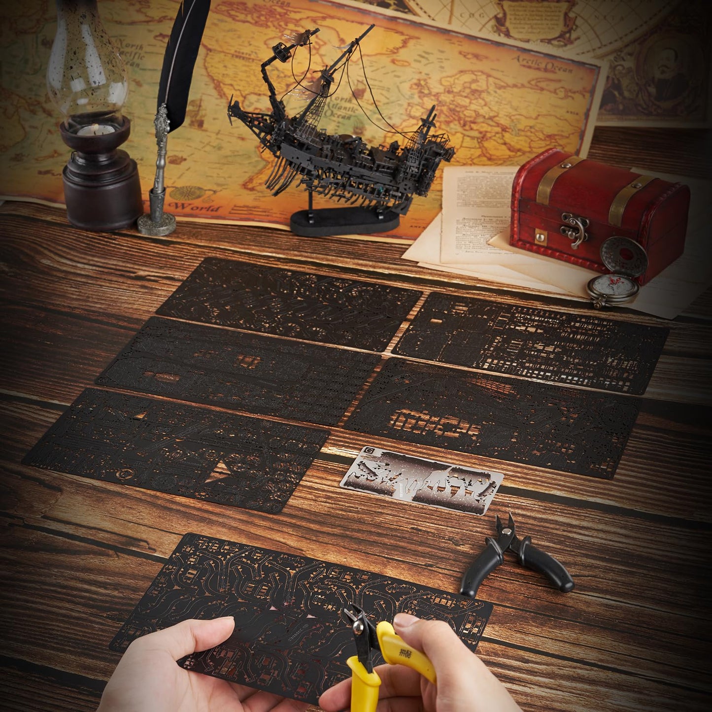 Piececool 3D Puzzles for Adults, Sea Ghost Pirate Ship DIY 3D Watercraft Metal Model Building Kits, Difficult 3D Puzzles for Family Time, Great Christmas Birthday Gifts