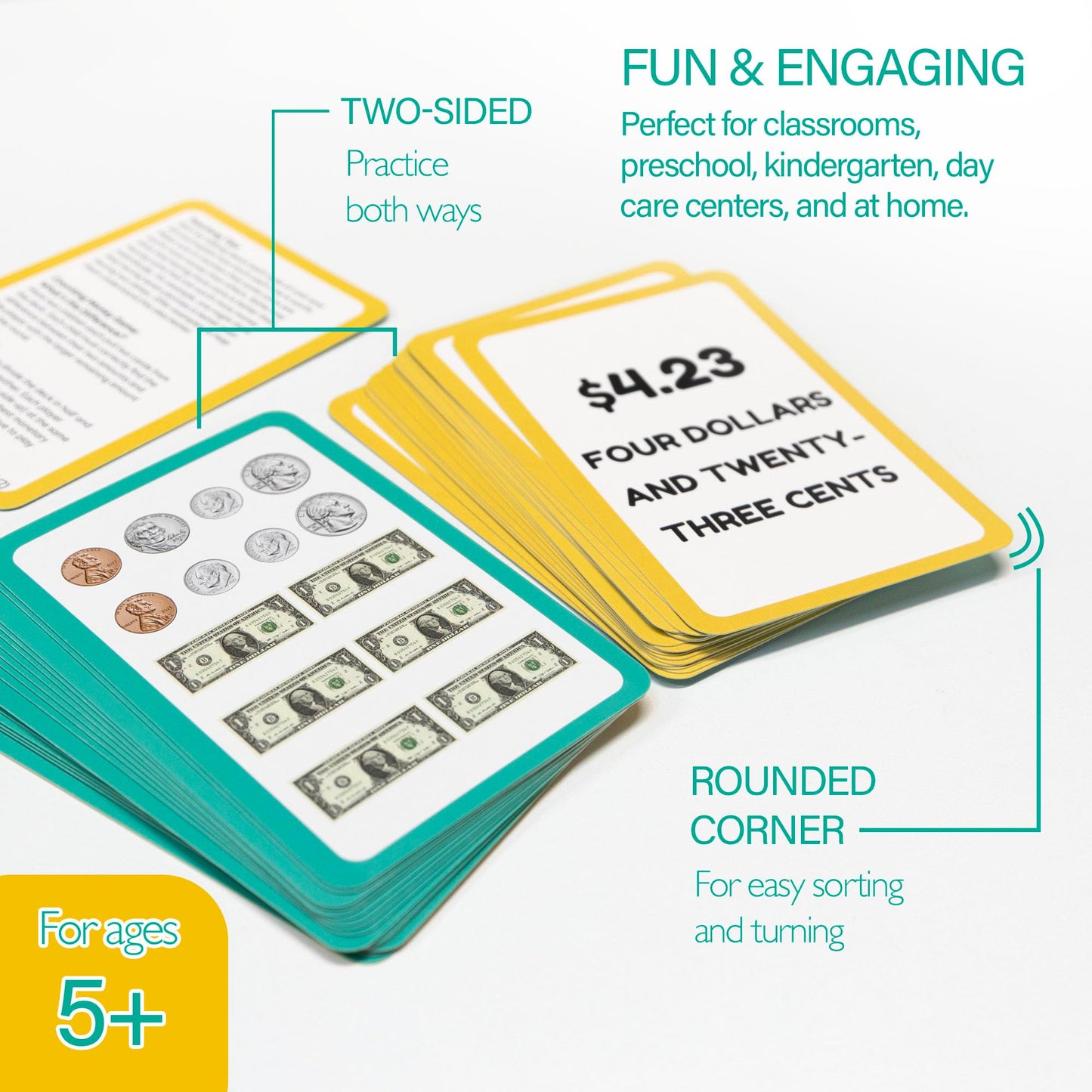 BAZIC Products Money Flash Cards Learn to Count Money, Recognize Bills and Coins USA Currency, Interactive Learning Flashcards Kindergarten School Home (36/Pack), 72-Pack