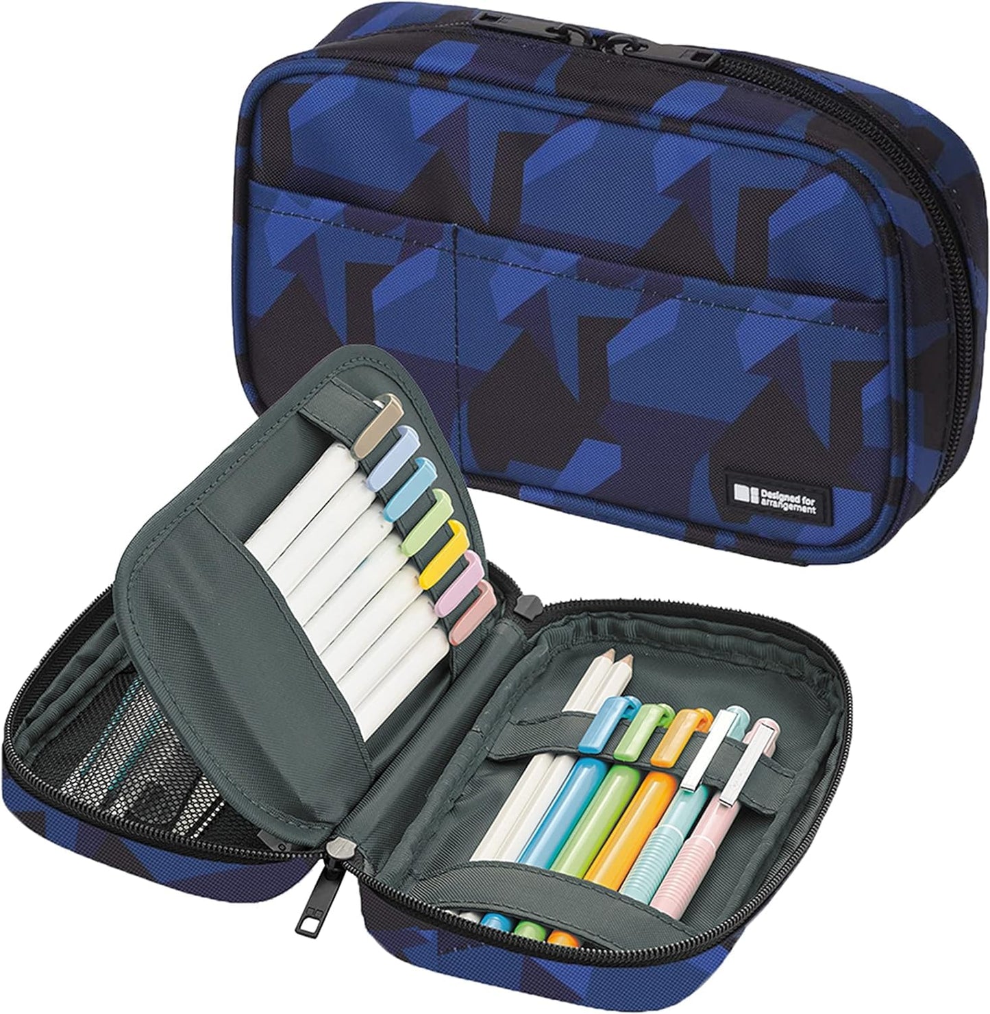 LIHITLAB Large Capacity Zipper Pencil Case For School Office College, Big Capacity 4 Compartments Pencil Bag Holder Adults Teen Boys Girls, Travel Cosmetics Storage, Navy Camo (A7551-132)