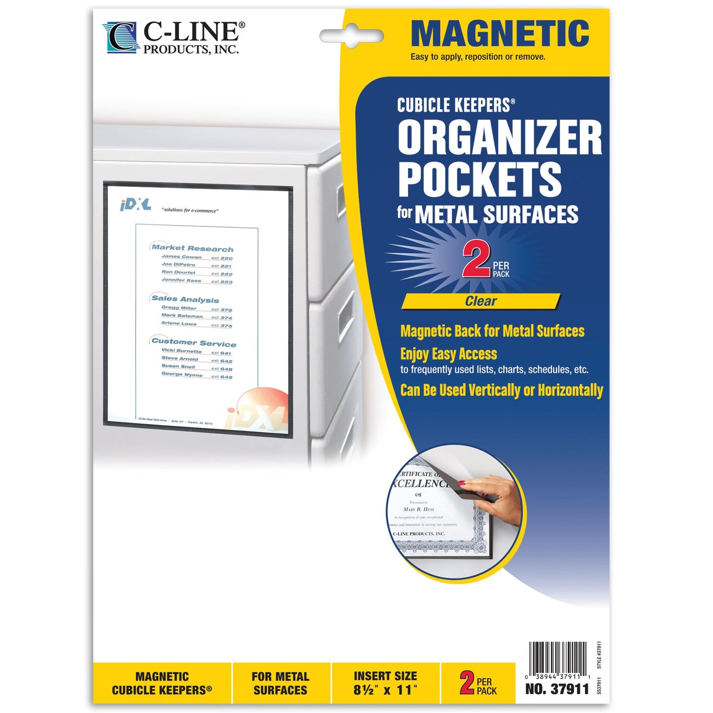 C-Line Magnetic Cubicle Keepers for Metal and Whiteboard Surfaces, Clear, 8.5 x 11 Inches, 2 per Pack (37911) (Pack of 2)