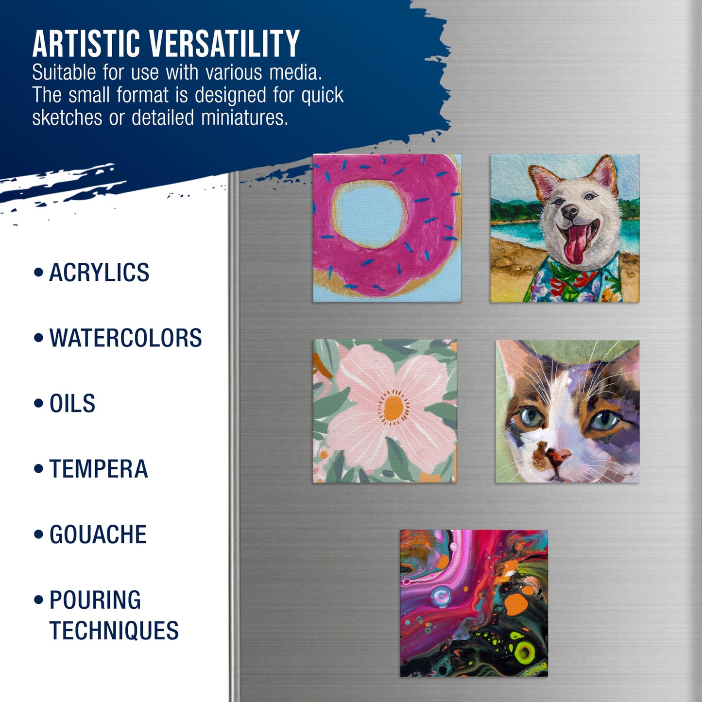 U.S. Art Supply Mini Magnetic Canvas Panels, 24 Pack, 2.5x2.5 Inch, Primed 8 Ounce Heavyweight Cotton, Small Canvases for Painting Acrylic and Watercolor, White Square Flat Canvas Boards