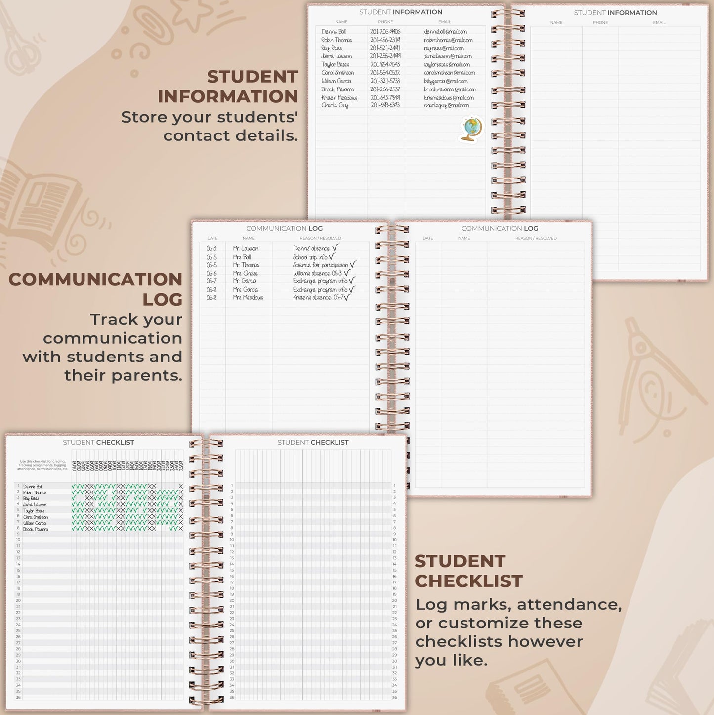 Clever Fox Teacher Planner Spiral – School Year Planner with Calendars & Lesson Plans – Teacher Plan Book for Classroom & Homeschool Organization - Undated, 7.9x10″ (Rose Gold)