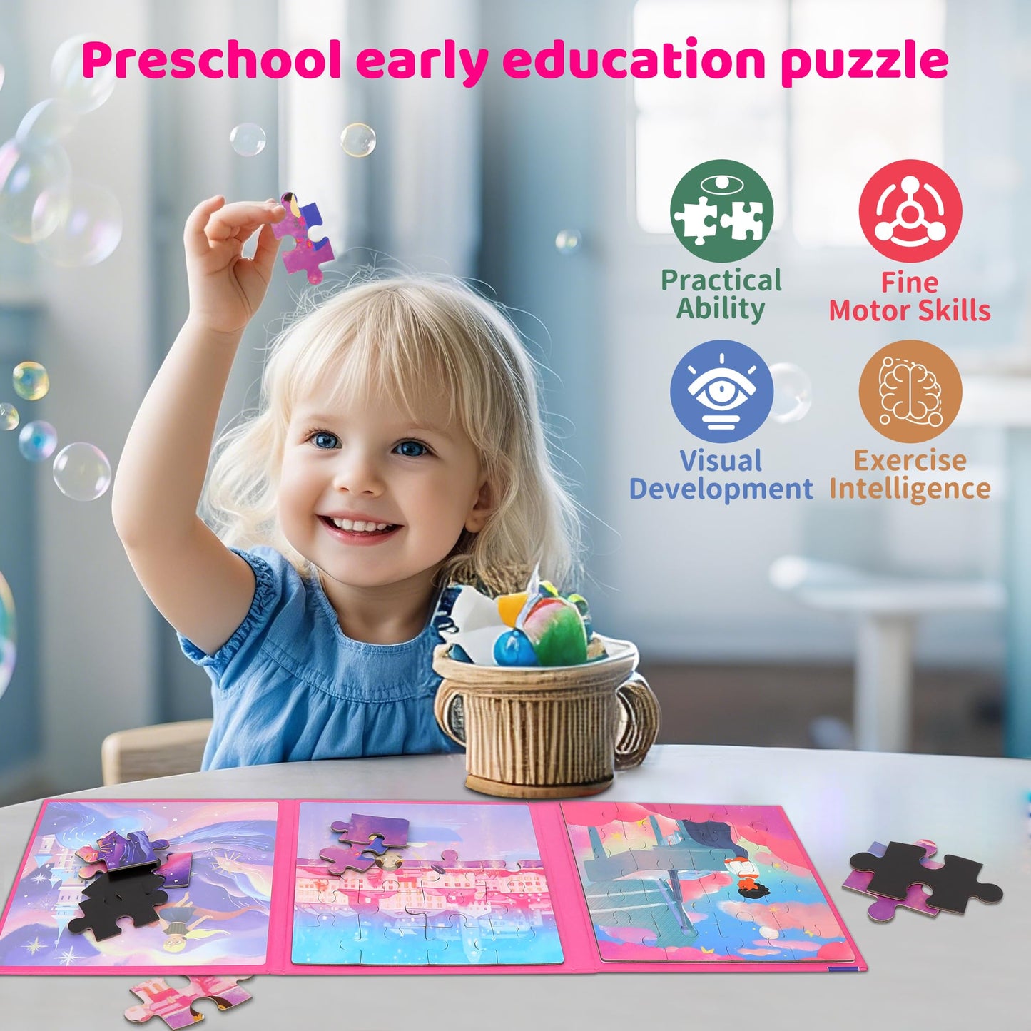 Magnetic Puzzles for Toddlers 3-5 60PCS 3 Princess Themes Puzzle Magnetic Puzzles for Girls 4-6 Travel Puzzles or Airplane/Car/Road Trip Gift Toys for Girls 4-8 Years Old