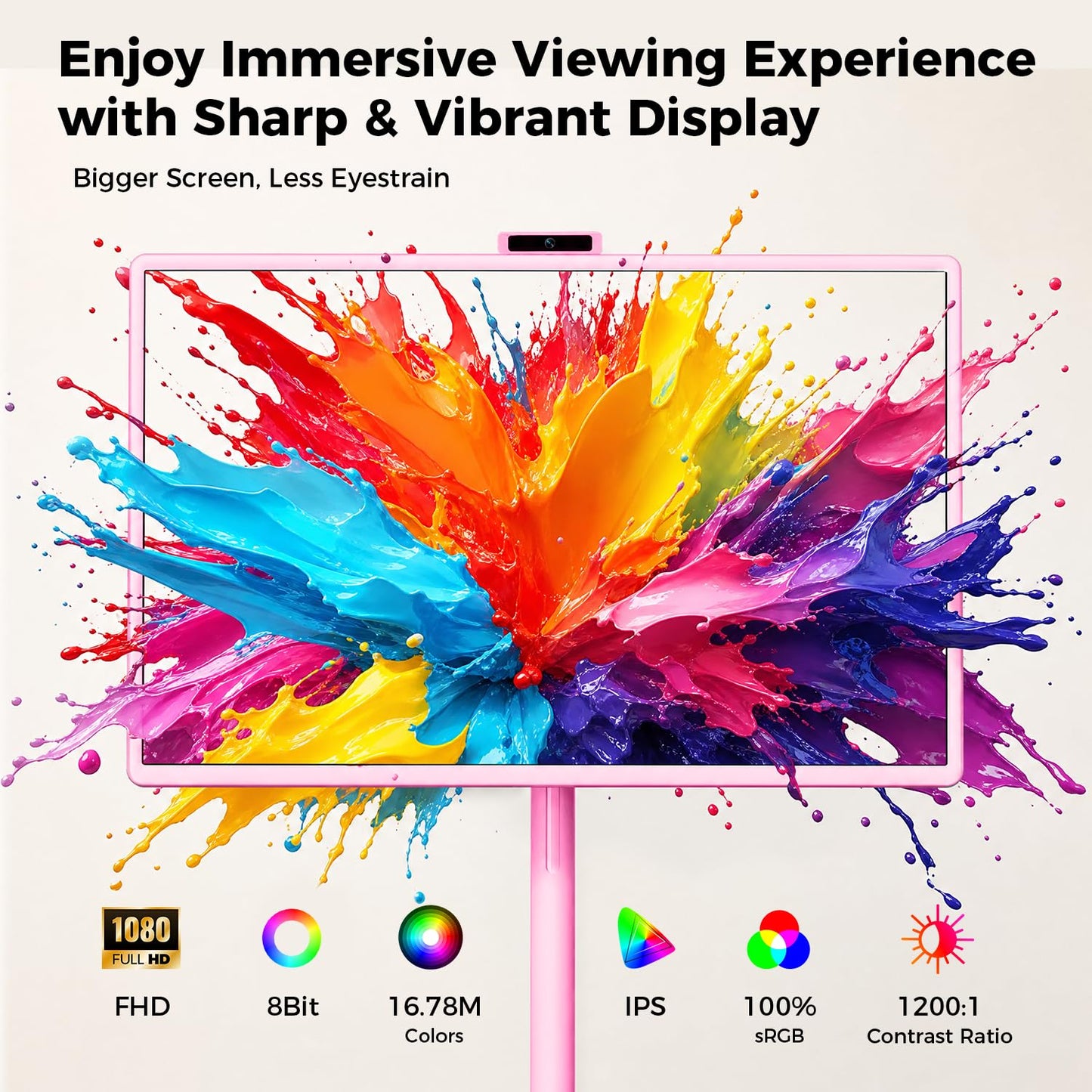 32" Portable Smart TV with Android 15, 1080P Touch Screen Monitor on Wheels, EDLA-Certified, 8GB+128GB Storage, 5MP Camera, 10H Playing Time, Rotatable Display, Wireless Casting, Voice Remote Control