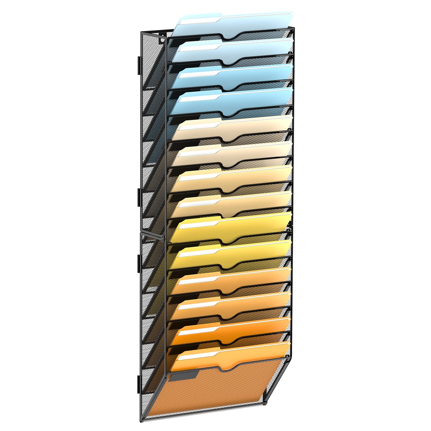 SUPEASY 14 Tier Wall File Organizer, Hanging Wall Mounted Mail Organizer with Label Slots, Metal Mesh File Holder Magazine Rack for Office, Home, School or Classroom, Black