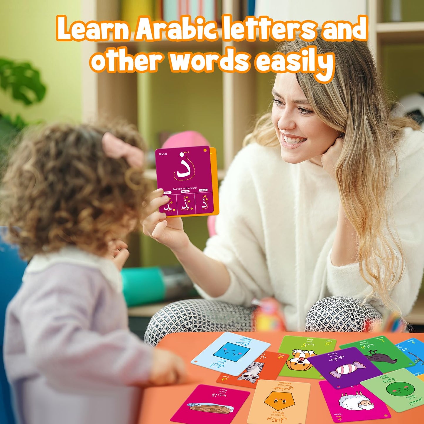 48 Arabic Toddler Flash Cards, Baby Cognitive Flashcards for Kids, Learn Arabic Letters, Number, Color, Shape & Sight Words, Educational Toys with English Transliteration for Preschool Kindergarten