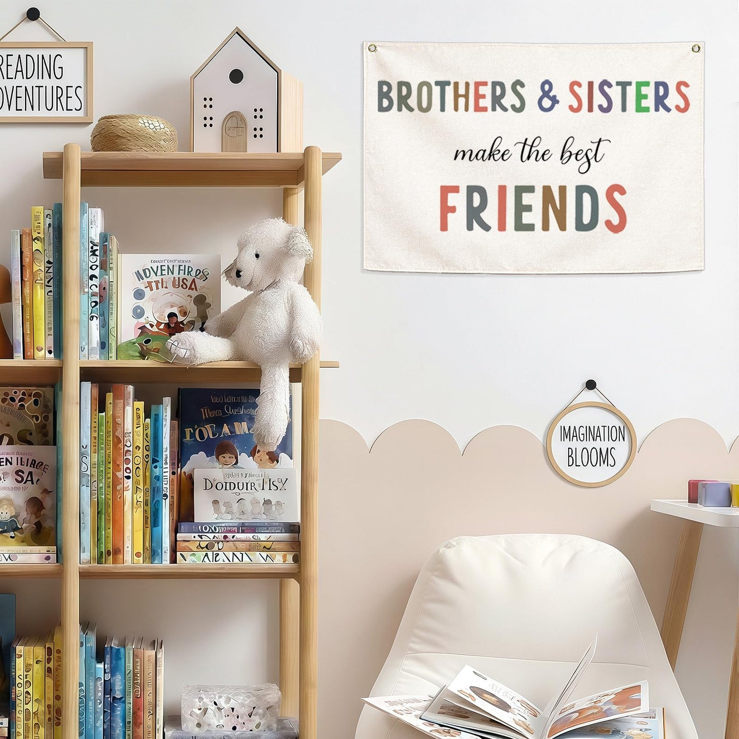 Nursery Wall Art Decor-Rectangular Banner Flag Poster Wall Decor Gifts for-Baby Kids Girl Boy-Playroom,Bedroom,Door Decoration-Christmas Gift-Brothers and Sisters Make The Best Friends-28.5"L×20"W