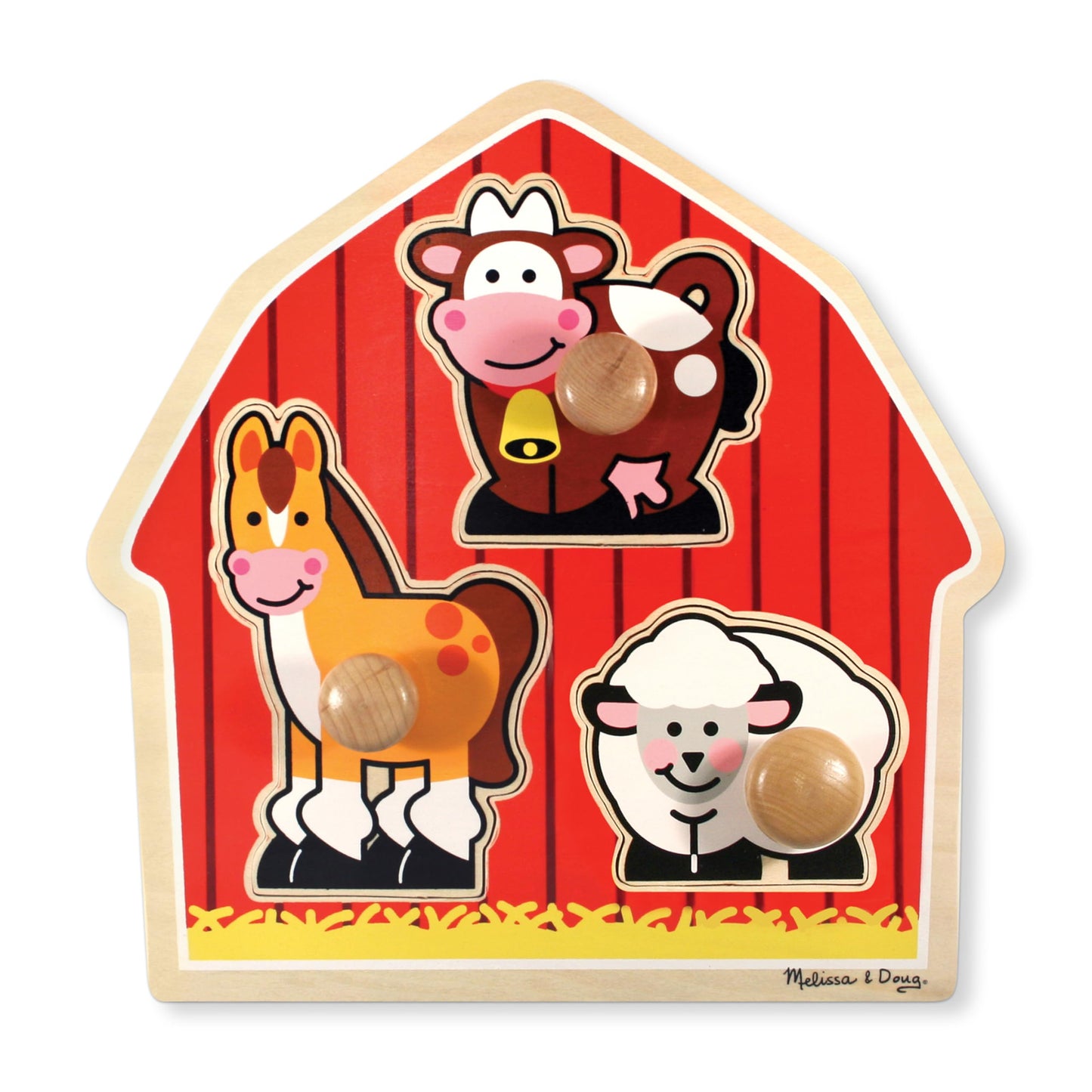 Melissa & Doug Barnyard Animals Jumbo Knob Puzzle, Wooden Peg Puzzle for Toddlers, Educational Toy for Shape Recognition and Fine Motor Skills, Ages 1+