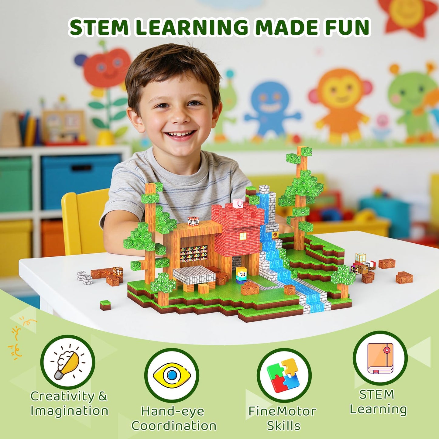 Uneviesyka Magnetic Blocks,100 PCS Magnetic Building Blocks Set STEM Montessori Sensory Educational Construction Cubes Toys,Christmas Birthday Easter Gifts for Kids Boys Girls Toddlers Age 3-10