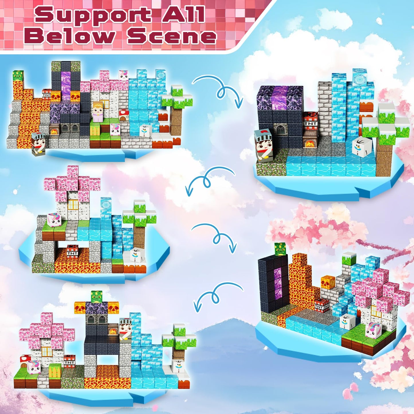 Magnetic Blocks - 150PCS Magnetic Building Block Cubes Dark Forest Glacier Castle, Magnet Toy Building Sets for Kids Age 3+, STEM Stacking Construction Toys Easter Gift for Boys Girls Age 4-8, 8-12