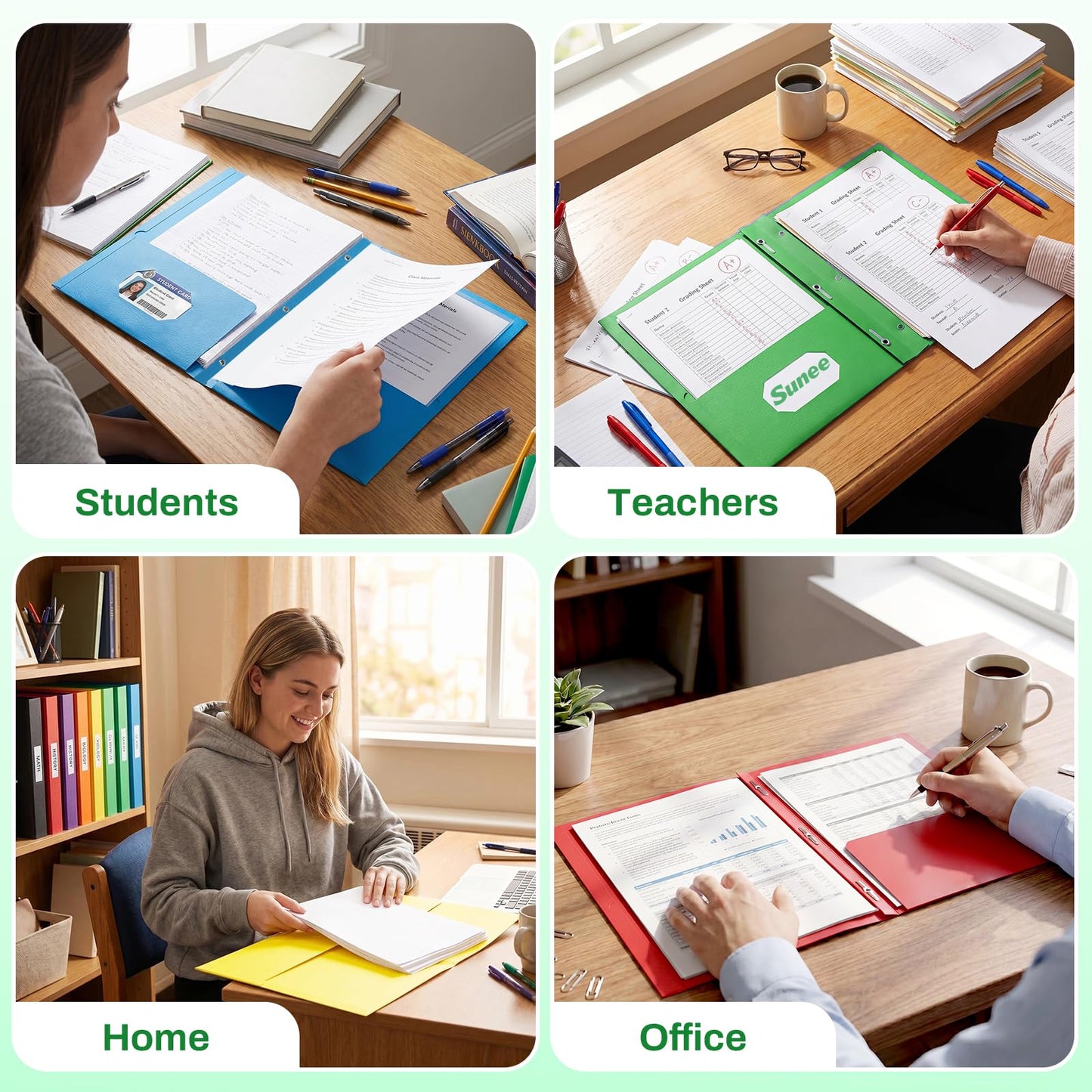 SUNEE 2 Pocket Folders with Prongs (25 Pack, Green), Paper Folders with 2 Pockets and 3 Prongs Fit Letter Size Paper, Folders with Prongs for School Office Home Business