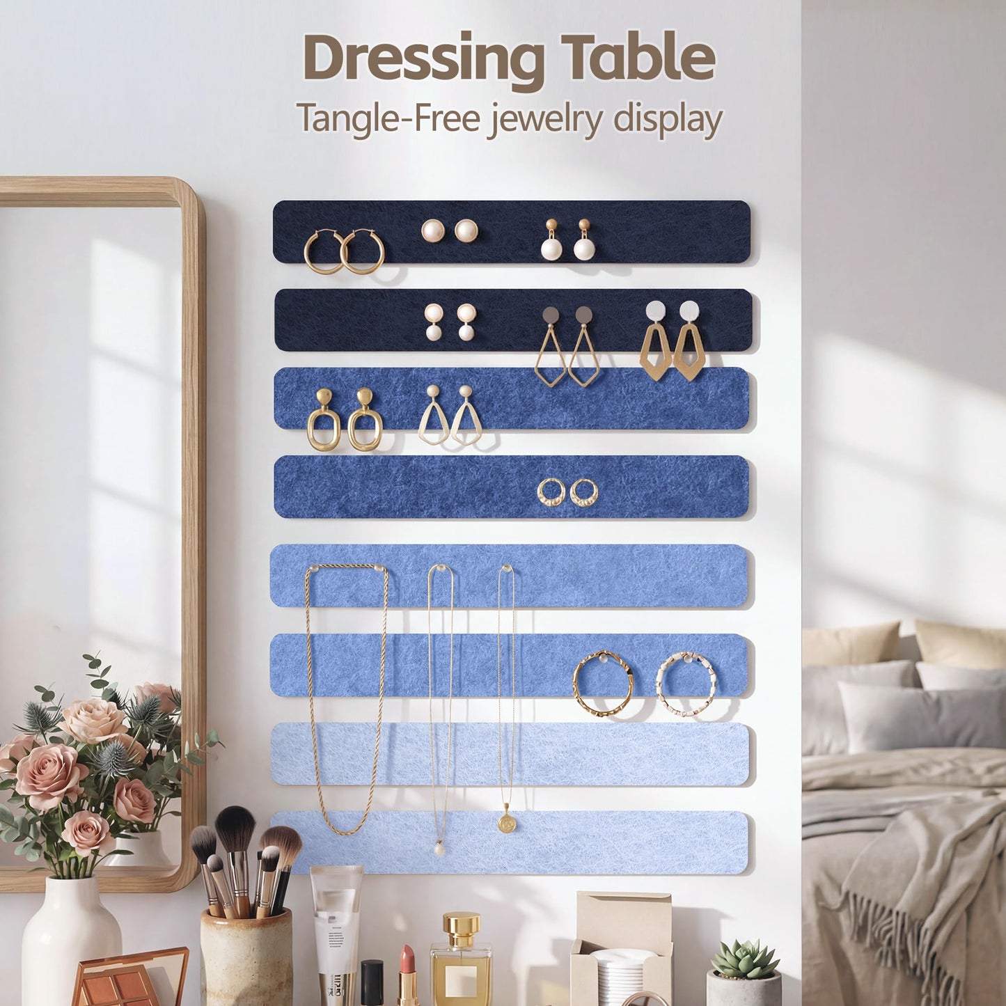 GoTiling Cork Board for Walls - 8 Pack Felt Pin Board Bar Strips - Self-Adhesive Lightweight Bulletin Board - Cork Board for Office with 40 Push Pins No Damage for Wall