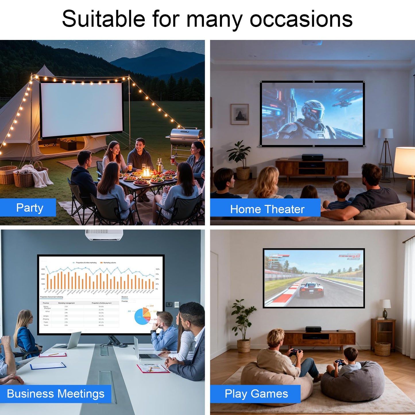Projector Screen 72 inch，Portable Movie Projector Screen 16:9 HD Indoor Outdoor Double Sided Rear Projection Screen Video for Home, Party, Office, Classroom