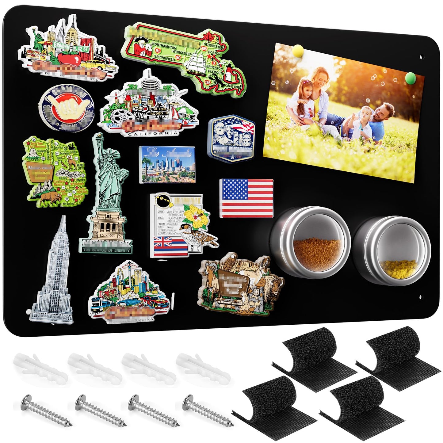 MaxGear Magnetic Board 17.5" x 11.4" Black Metal Magnet Bulletin Board for Wall, Refrigerator, Magnetic Board Display Notes, Photos, and More - Includes Dual Lock Tape and Screws