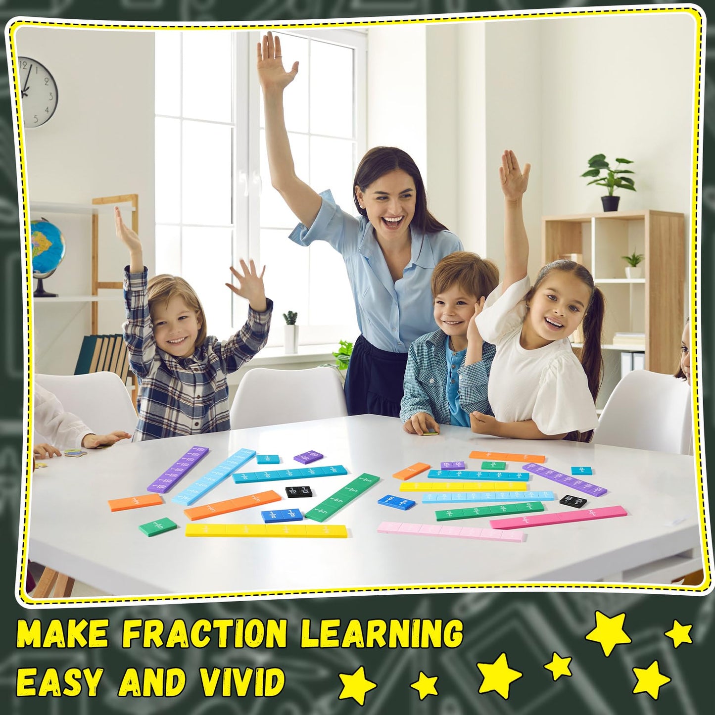 Sayglossy 12 Sets Fraction Tiles Set for Classroom Rainbow 11.8 x 8 in Fraction Strips Bars Math Manipulatives Montessori Math Materials for Home Learning School Educational (Vivid Color)