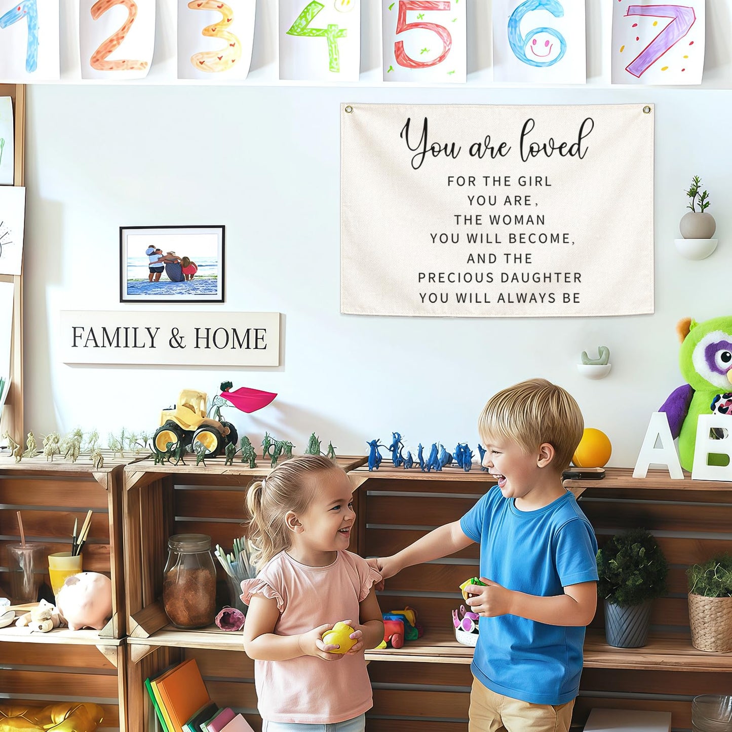 Canvas Banner Wall Decor Hanging Rectangular Poster Flag Sign,Nursery Playroom Bedroom Babyroom Decor,Baby Shower Christmas Gift for Kid Girl-You are Loved for The Girl You Are-28.5"Lx 20"W