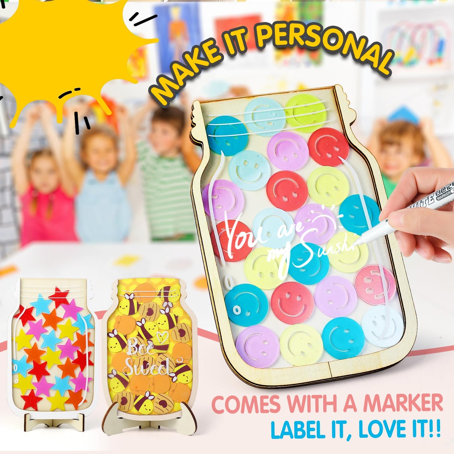 haotuntrek Magnetic Reward Jar with Star Jar for Kids - Classroom Reward Chart, Behavior Incentives System & Class Reward Tool for Home and Schoo (Star)