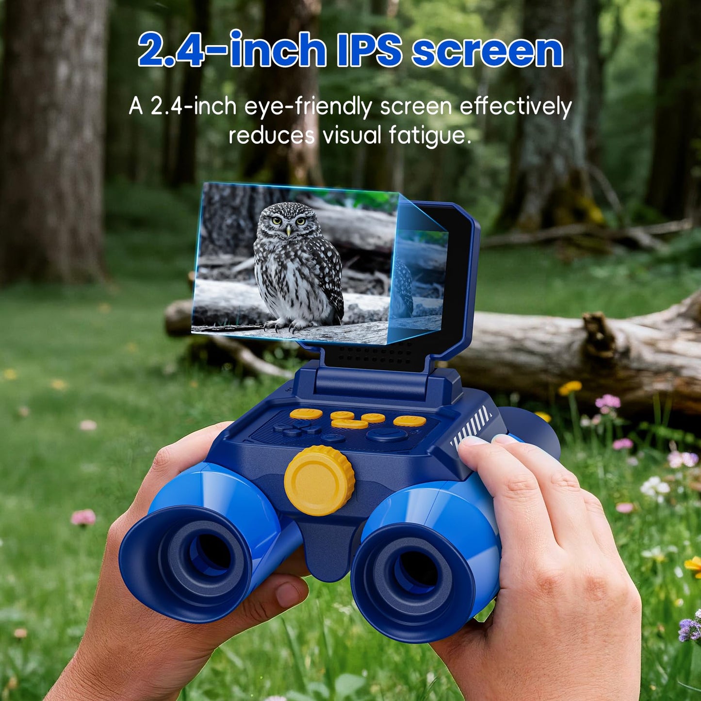 Aspoven Binoculars for Kids, Night Vision with 2.4" Screen, HD Digital Binoculars for Boys and Girls Ages 4-12, Portable Kids Binocular, Photo Video Capture & 9 Puzzle Games (Blue)