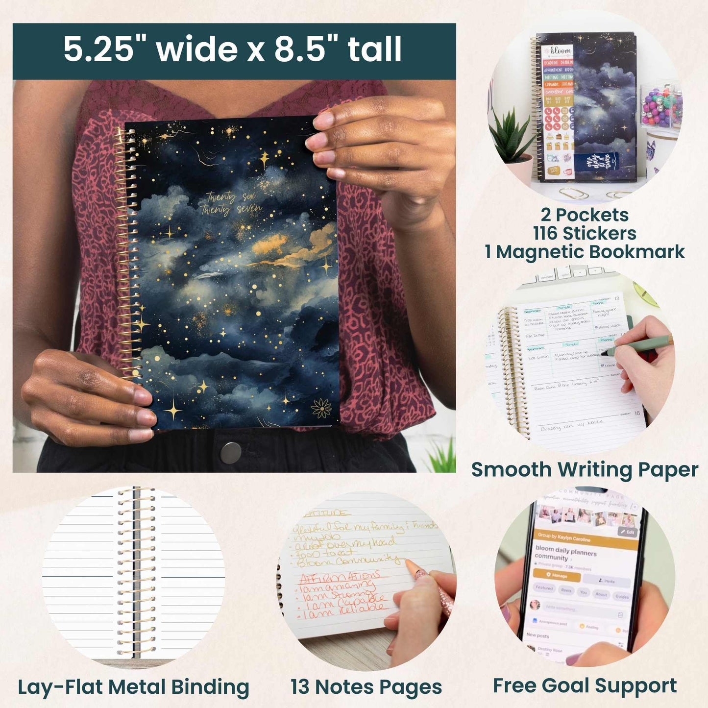 bloom daily planners 2026-2027 Planner - Academic Year (July 2026 - July 2027) Monthly & Weekly Soft Cover Planner for Women - 13 Month Calendar Agenda Book with Stickers - 5.5" x 8.25" - Midnight Sky
