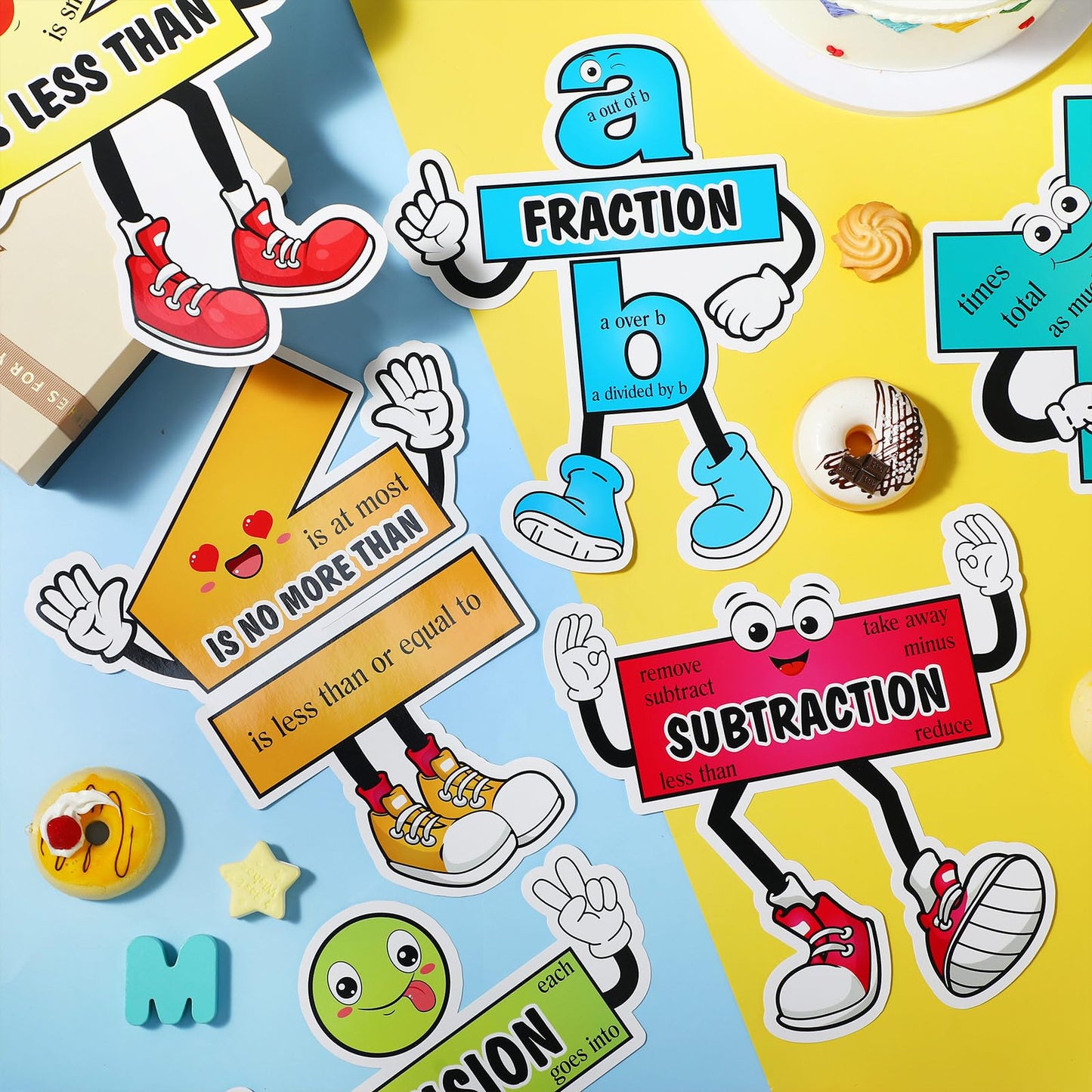 Pasimy 10 Pcs Math Posters Math Symbol Posters Educational Learning Poster Math Signs with 80 Adhesive Glue Points Classroom Supplies for Teachers (Pasimy-Bulletin-45)