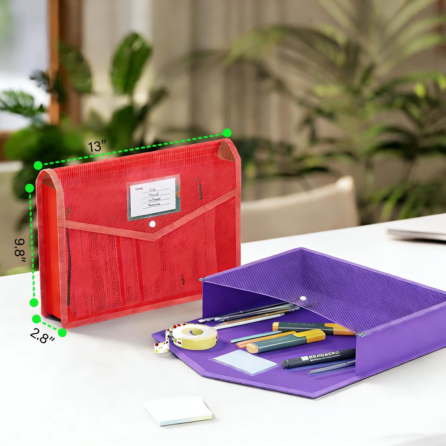 Plastic File Folder, 9 Pcs Large-Capacity Poly Envelope Expanding Wallet Document Folder Letter Size A4 Accordion File Pouch with Label Pocket, Snap Button for School Home Work Office Organization