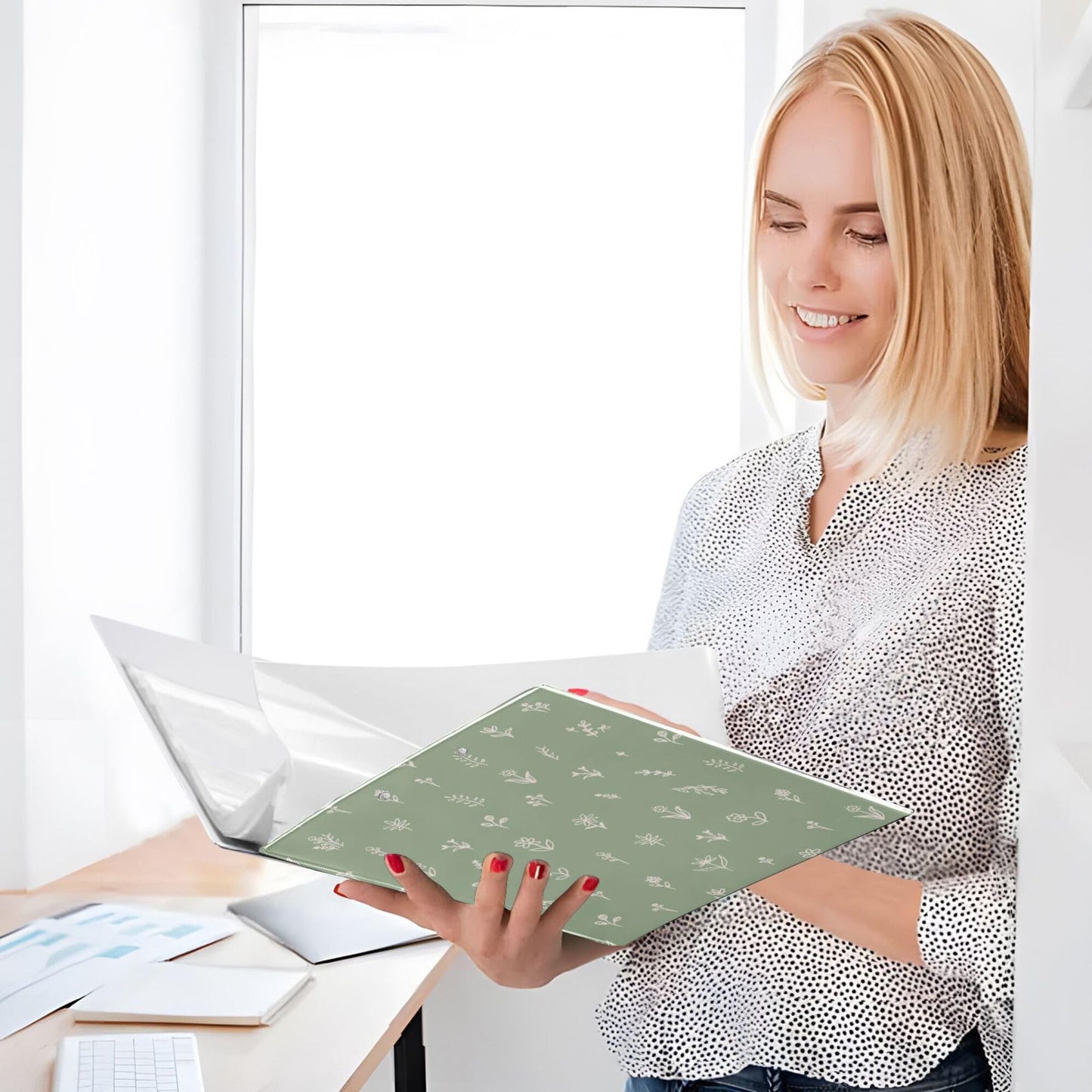 Sage Green Round Ring Binders 1.5 Inch Flowers Sunflower Daisy Leaves 3 Ring Clipboard Binder for Office School Work Supplies File Folder 200 Sheet Capacity Easy Open