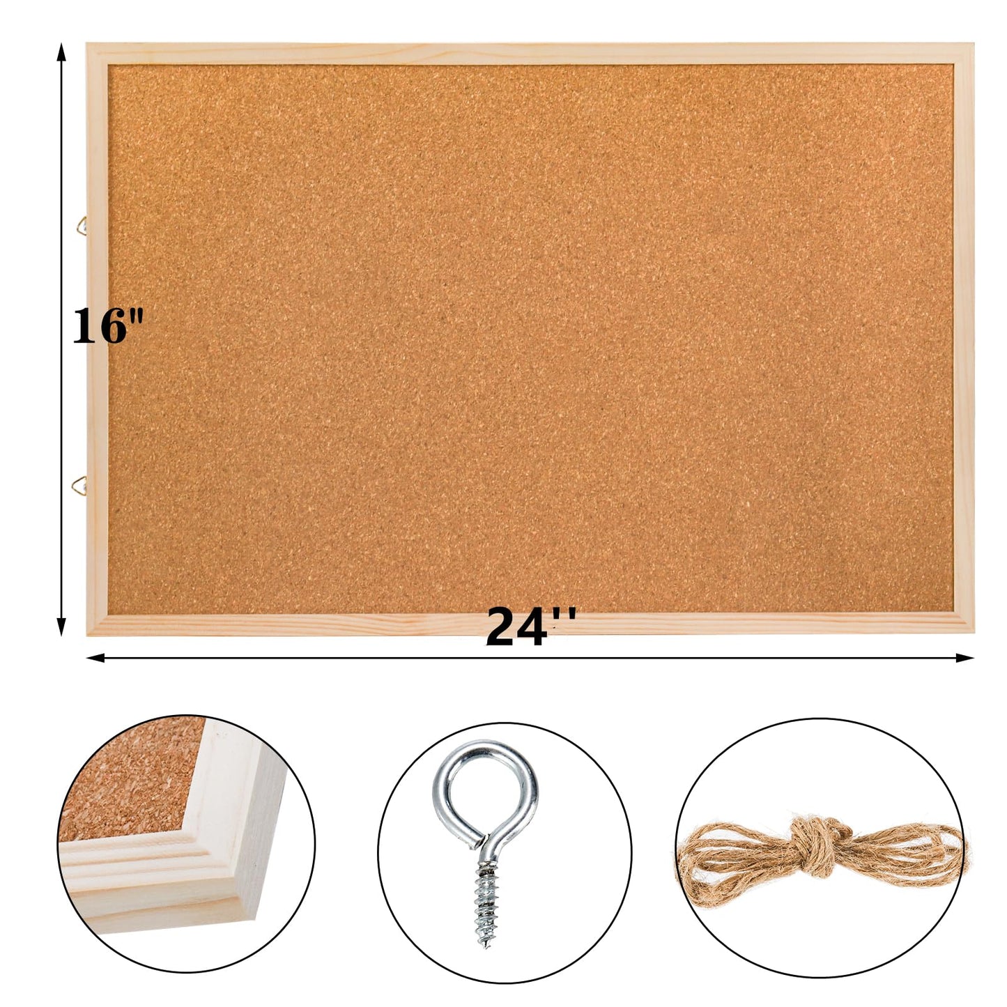 Lyellfe 3 Pack Cork Boards for Walls, 24''L x 16''W Large Bulletins Board with Frame, Push Pins, Thick Notice Board for Office School Home Decor, Two-Side Cork