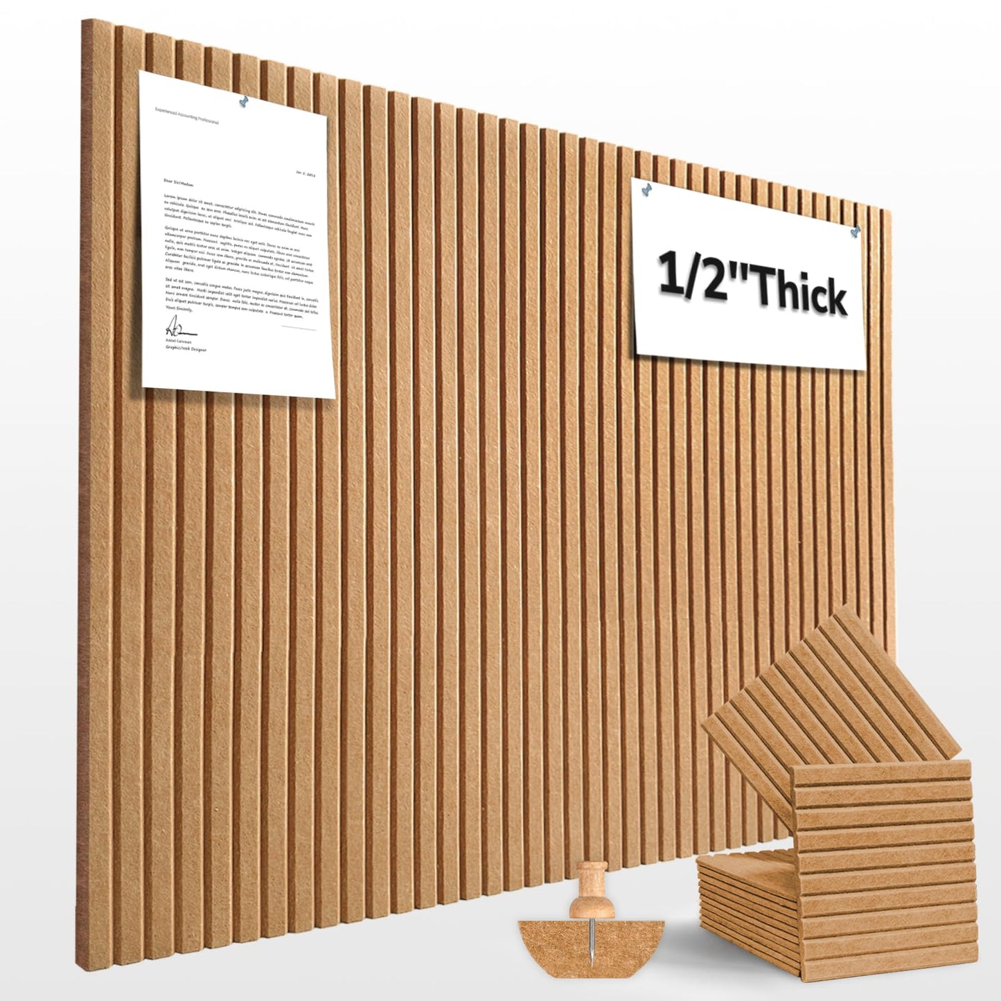 Large Cork Board for Office Decor, 48"x 36" - 1/2” Thick Felt Bulletin Board, 12 Pack Felt Board with Safe Removable Adhesive Tabs, Pin Board Cork Boards for Walls - Burnt Orange